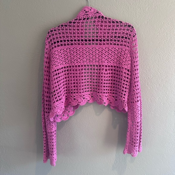 Pink academia Sydney Easton Crochet Women Sweater y2k - Picture 4 of 5